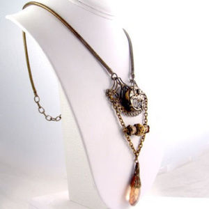 DESIGNER KAY STEAMPUNK Necklace Aged metal CZ